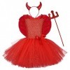 IWEMEK 4PCS Bébé Enfants Filles Ange Diable Déguisement Robe Tutu Robe +Ailes Dange +Bandeau +Baguette Magique Trident Acces