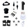 Accessoires Cosplay Ninja Anime Costume, Grand Kunai 26cm et 13cm + Shuriken + Bandana + Sacs + Masque et Gants, Kit dArmes 