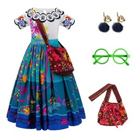Sweelly Deguisement Encanto Mirabel Enfant Robe Madrigal, Costume dIsabella Mirabel Encanto avec Accessoires, Filles Robe de