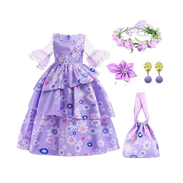 Sweelly Deguisement Encanto Mirabel Enfant Robe Madrigal, Costume dIsabella Mirabel Encanto avec Accessoires, Filles Robe de