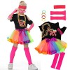 Firecos Déguisement Année 80 Costumes pour Enfants Ensemble dAccessoires avec Néon Jupe Tutu Fluo Manches Courtes pour Fête 