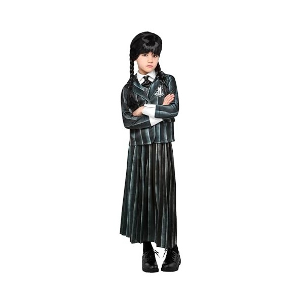 RUBIES - Déguisement Enfant MERCREDI Officiel - Robe Longue Chemisier Noir, Pois Blanc - Mercredi Uniforme - Taille Enfant au