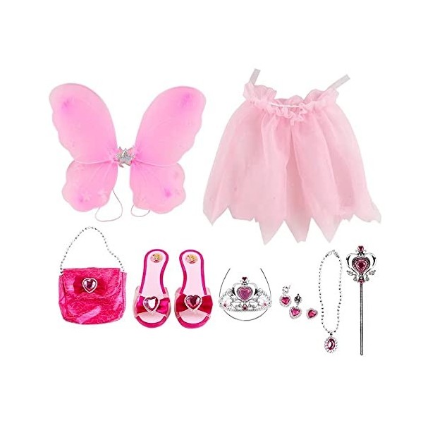 deAO 10 Accessoires de Princesse féerique incluant Une Paire de Chaussure, Un Tutu, des Ailes de fée, des Bijoux et Petit Sac