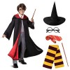 URAQT Costume de Magicien, Robe de Sorcier avec Cravate, Ensemble de Costumes Cape avec Lunettes, Baguette Magique, Écharpe e