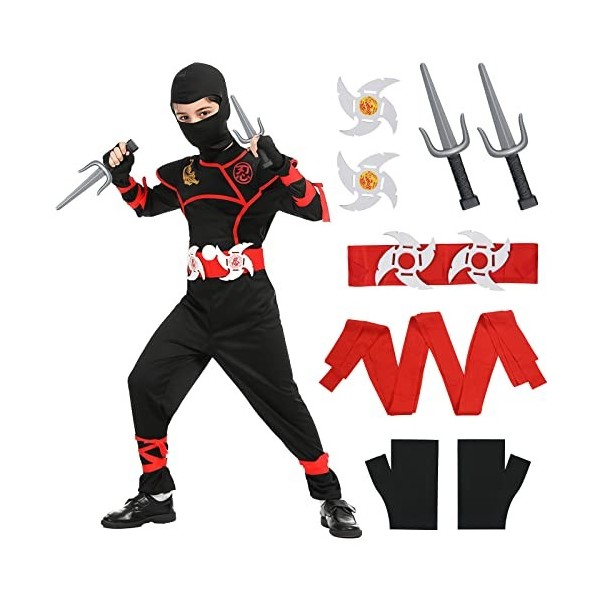 Aomig Déguisement Ninja Costume Enfant, Ensemble de Costumes de Ninja pour Garçon, Soldat Ninjas Déguisements Halloween Touss