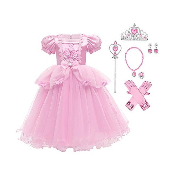 IBAKOM Robe Cendrillon Fille Costume Princesse Déguisement Conte Fées Sophia Raiponce Cosplay Halloween Carnaval Noël Habille