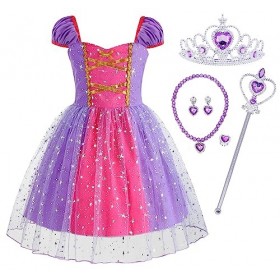 Cnexmin Bébé Fille Déguisement Princesse Raiponce Robe de Princesse Raiponce Costume avec Accessoires Anniversaire Noël Hallo