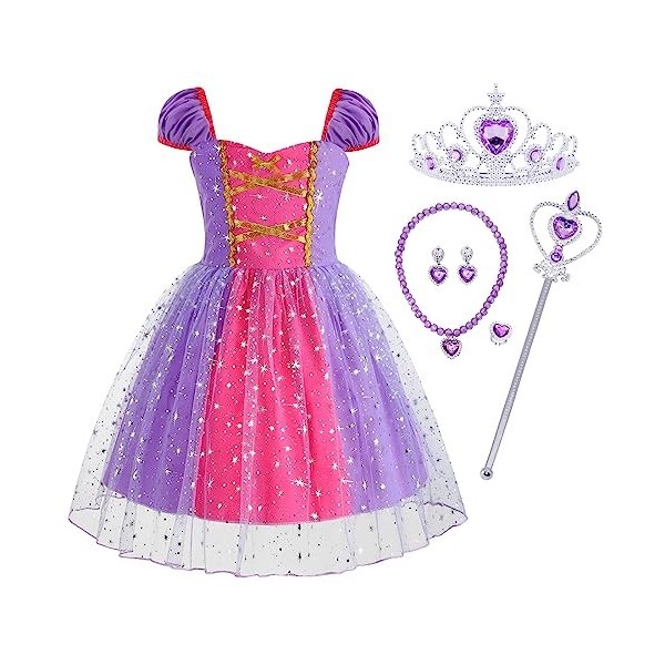 Cnexmin Bébé Fille Déguisement Princesse Raiponce Robe de Princesse Raiponce Costume avec Accessoires Anniversaire Noël Hallo