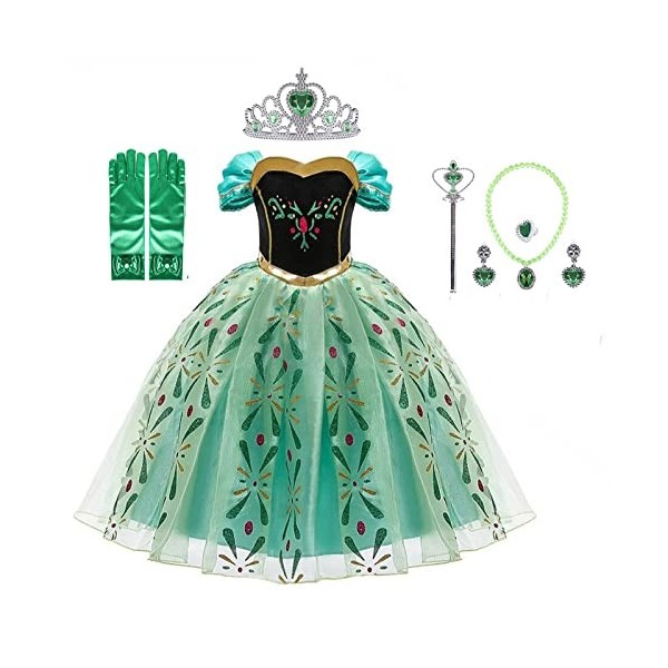 JerrisApparel Déguisement Princesse Elsa Ou Anna Pour Petites Filles – Robe Avec Accessoires, Taille 90 à 150 Cm – Idéal Pour Cosplay Et Anniversaire