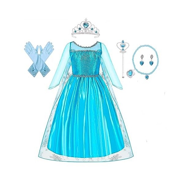 IDOTTA Elsa Costume Dress, Anna Princess Déguisement Cosplay pour Filles Fête Demoiselle dhonneur Pageant Anniversaire Hallo