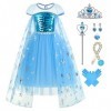 Foierp Elsa Robe Princesse Fille - Costume Princesse Elsa Enfant Deguisement avec Accessoires pour Halloween Cosplay Fête Da
