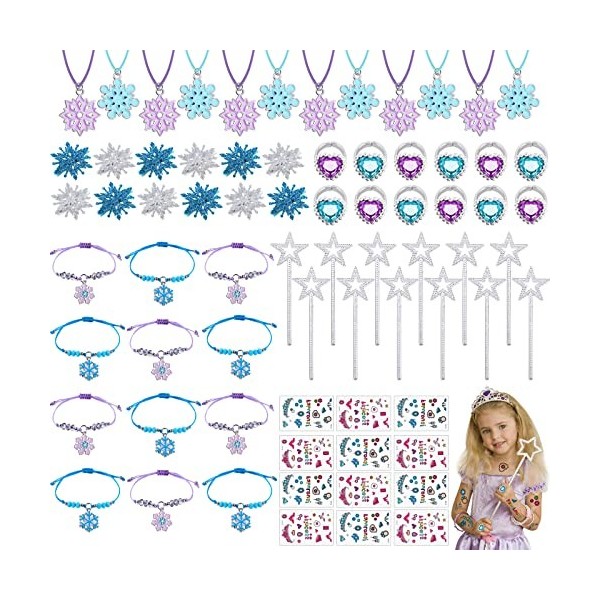 72Pcs Déguisement Princesse Fille Anniversaire Cadeau Frozen Princesse Baguettes Magiques Collier Bracelets Anneau Cheveux Au