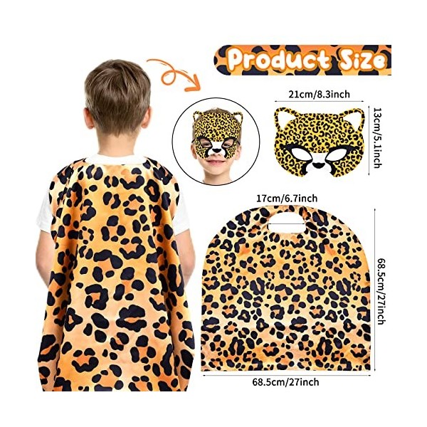 Tacobear Deguisement Animaux Enfant 4 Ensembles Jungle Animaux Capes Masques avec Autocollants Tatouage Costume Animaux pour 