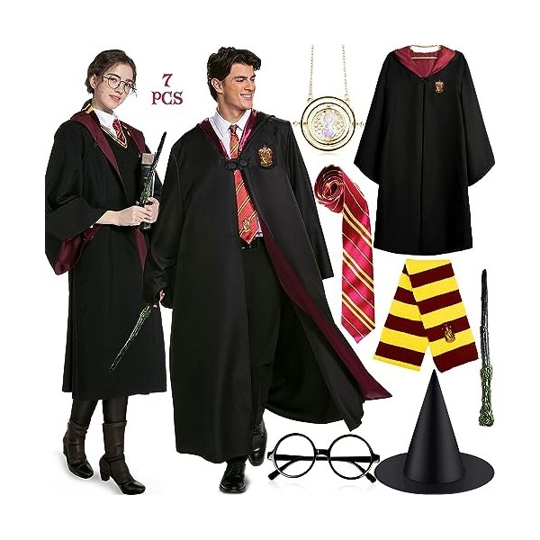 NCKIHRKK Deguisement Adulte Harry Potter, Costume Magicien Homme Femme Déguisement Cosplay Sorcier avec Baguette, Chapeau, Cr