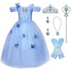 Hamanasu Fille Robe De Cendrillon Princesse Costume Partie De Fantaisie Habiller avec Accessoires（Bleu01，8-9Ans/150）