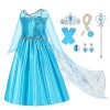 Gridamea Robe Elsa Reine Des Neiges Filles Deguisement Elsa Des Glaces Robe de Princesse Avec Couronne/Baguette/Gants/Tresse/