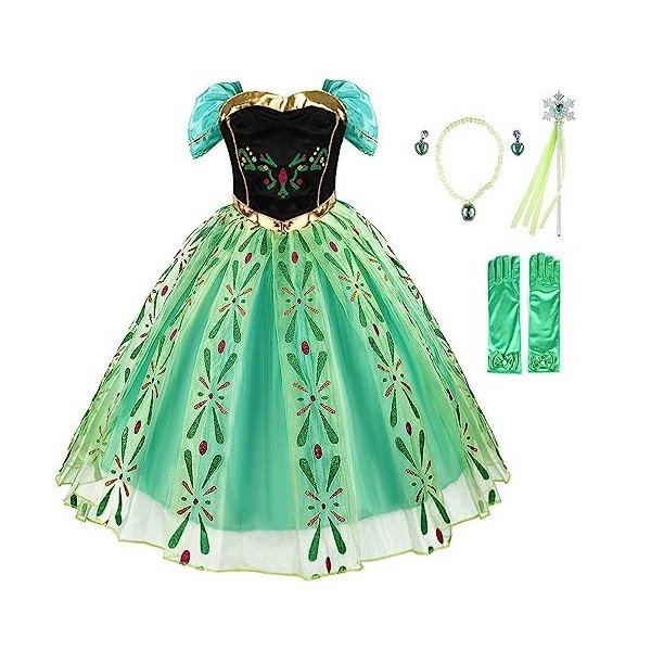 WOOLUCK® Fille Princesse Anna Robe Costume,Filles Cosplay Robe de Princesse avec Baguette et accessoires,Déguisements pour Fi