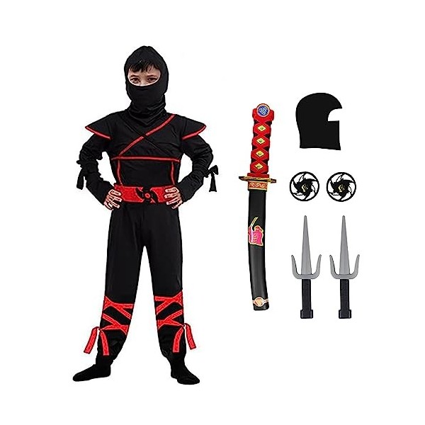 skyllc Costume Ninja pour enfants, costume de ninja avec accessoires pour la fête danniversaire du Carnaval de Noël dHallow