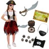 Kitimi Déguisement Pirate Fille Costume Pirate Enfant Deguisement Pirate Accessoires avec Pirate Robe Chapeau Pirate Cache Oe