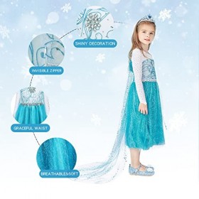 Elsa Robe Princesse Fille - Costume Princesse Elsa Enfant Deguisement avec Accessoires pour Halloween Cosplay Fête Dannivers