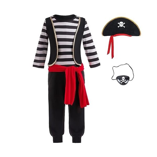 Cimefi Costume de pirate pour enfant garçon Costume de capitaine Costume dHalloween avec accessoires