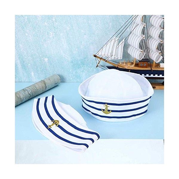 6 Pièces Chapeaux de Marin Bleus et Blancs Chapeaux de Matelot pour Accessoire de Costume d’Enfants, Fête de Déguisement Sty