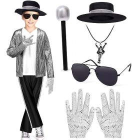 8Pcs Deguisement Annees 80 70 60s Deguisement Halloween Enfants Hippie Costume Jeu de Rôle Accessoires Microphone Collier Cha