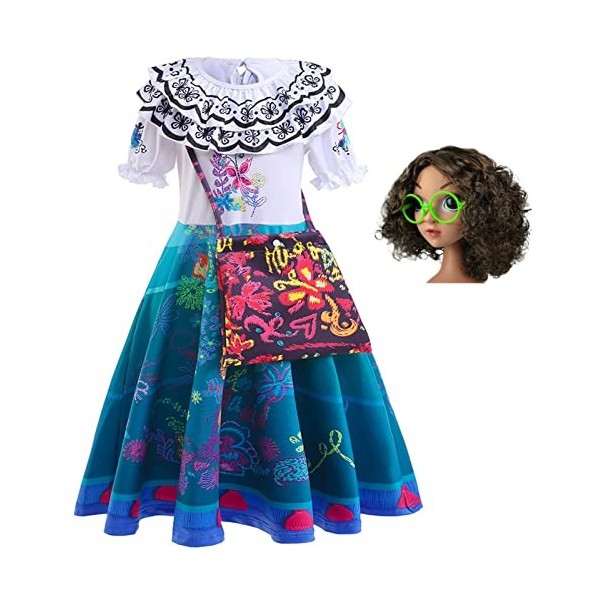 LCXYYY Mirabel Déguisement Costume Cosplay Princesse Magique Mirabel Robe de Ballerine avec Sacs et Accessoires Lunettes Perr