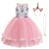 URAQT Robe Licorne Enfant de Princesse, Robes Licorne Fille avec Volants, pour Cosplay et Le Mariage et Les Parties et Hallow