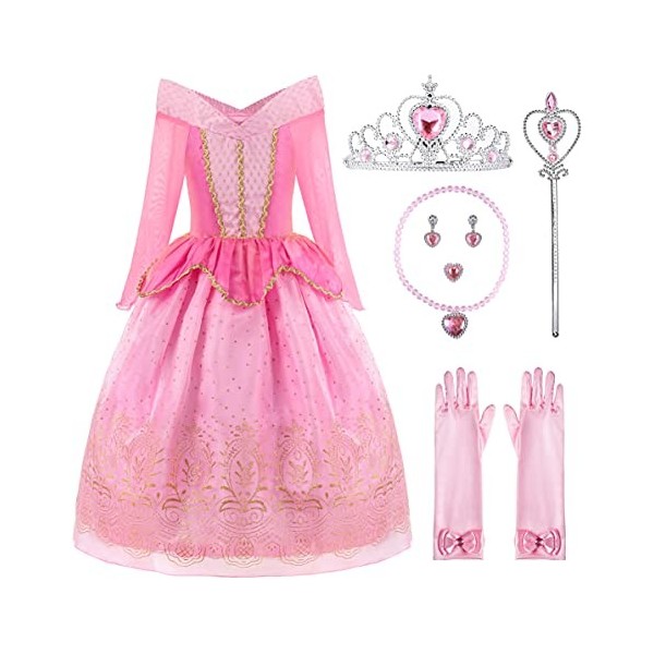 ReliBeauty Fille Robe de Princesse pour Enfant Déguisement Costume de Conte de Fée Tenue Cosplay Noël, Avec Accessoires 150 