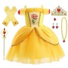 Kosplay Fille Robe de Princesse Belle avec Accessoires Déguisement La Belle et La Bête Costume Anniversaire Fête Halloween No