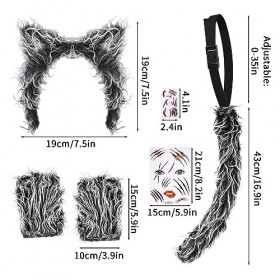 Hysagtek Costume de loup, Halloween, carnaval, déguisement de loup-garou, serre-tête pour enfant, queue de loup-garou, avec p