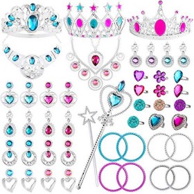 WATINC 46Pcs Princesse Dress Up Accessoires Set Filles Habiller Déguisement Bijoux Toys Diadème Collier Bracelet Baguette Mag