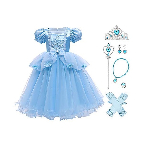 IBAKOM Robe Cendrillon Fille Costume Princesse Déguisement Conte Fées Sophia Raiponce Cosplay Halloween Carnaval Noël Habille