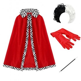 Deguisement Cruella d Enfer Femme Adulte Enfant Fille Perruque Cape Gants Accessoires 4Pcs 101 Dalmatien Dress up Halloween C