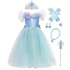 FYMNSI Fille Robe de Princesse Cendrillon Costume Enfants Manches Courtes Bouffante Dentelle Tutu Tulle Robe Longue Bleu Dégu