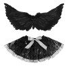 Qchomee Enfant Halloween Costume Ensemble Ailes dange en Plumes Noir et Jupe Tutu en Maille Coloré Déguisement de laile du 