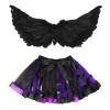 Qchomee Enfant Halloween Costume Ensemble Ailes dange en Plumes Noir et Jupe Tutu en Maille Coloré Déguisement de laile du 