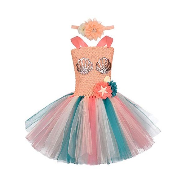 IBAKOM Costume Sirène Enfants Fille Ariel Raiponce Déguisement Princesse Cosplay Carnaval Halloween Noël Fête Anniversaire Pa