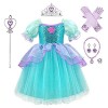 IWEMEK Filles Petite Sirène Ariel Costume Conte De Poisson Princesse Robe avec Accessoires Enfants Contes de Fées Halloween C