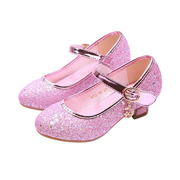JLHu Fille Bout Fermé Chaussures de Princesse Elsa Cendrillon Aurora Talon Haut Chaussures pour Déguisement Enfant Anniversai