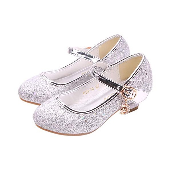 JLHu Fille Bout Fermé Chaussures de Princesse Elsa Cendrillon Aurora Talon Haut Chaussures pour Déguisement Enfant Anniversai