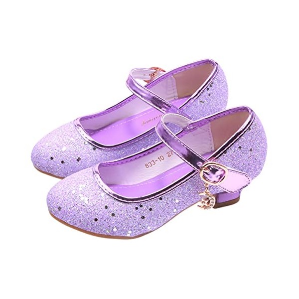 JLHu Fille Bout Fermé Chaussures de Princesse Elsa Cendrillon Aurora Talon Haut Chaussures pour Déguisement Enfant Anniversai