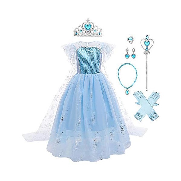 Enfant Princesse Elsa Costume Déguisements Filles Reine des Neiges Robe de Soirée Carnaval Halloween Cosplay Noël Cérémonie F