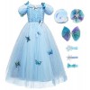 Monissy Déguisement de Princesse Cendrillon Tulle Manches Courtes Reine des Neiges Princesse Elsa Robe Longue Tulle Papillons