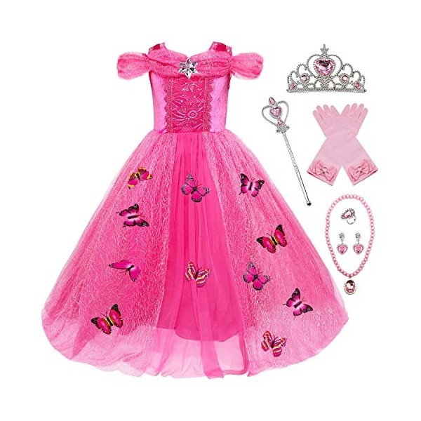 Monissy Déguisement de Princesse Cendrillon Tulle Manches Courtes Reine des Neiges Princesse Elsa Robe Longue Tulle Papillons