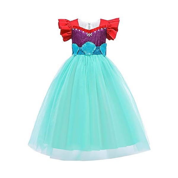 IBAKOM Costume Sirène Princesse Ariel Déguisement Enfant Filles Carnaval Halloween Cosplay Mancherons Festival Anniversaire N