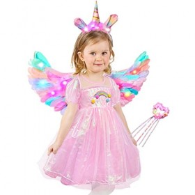 Tacobear Déguisement Princesse Fille Licorne Robe Princesse Fille Serre-Têtes Licorne Ailes Baguette de Fée avec des Lumières