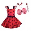 Lito Angels Deguisement Ladybug Coccinelle avec Ailes et Accessoires Enfant Fille, Robe Rouge à Pois Anniversaire Fete Carnav