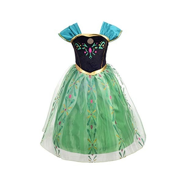 Lito Angels Deguisement Reine des Neiges Robe de Couronnement Princesse Anna avec Accessoires Enfant Fille, Taille 4-5 ans, V